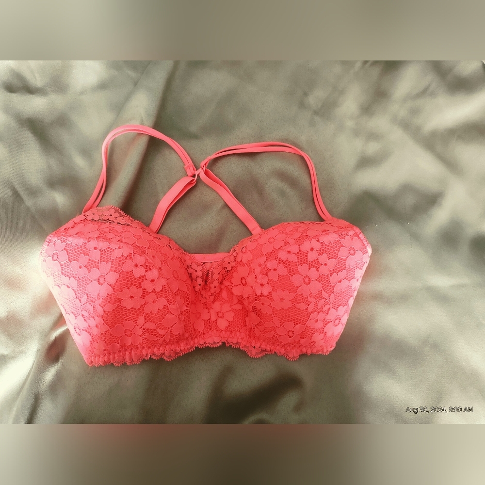 VS Pink series lace bralette in coral pink size Large